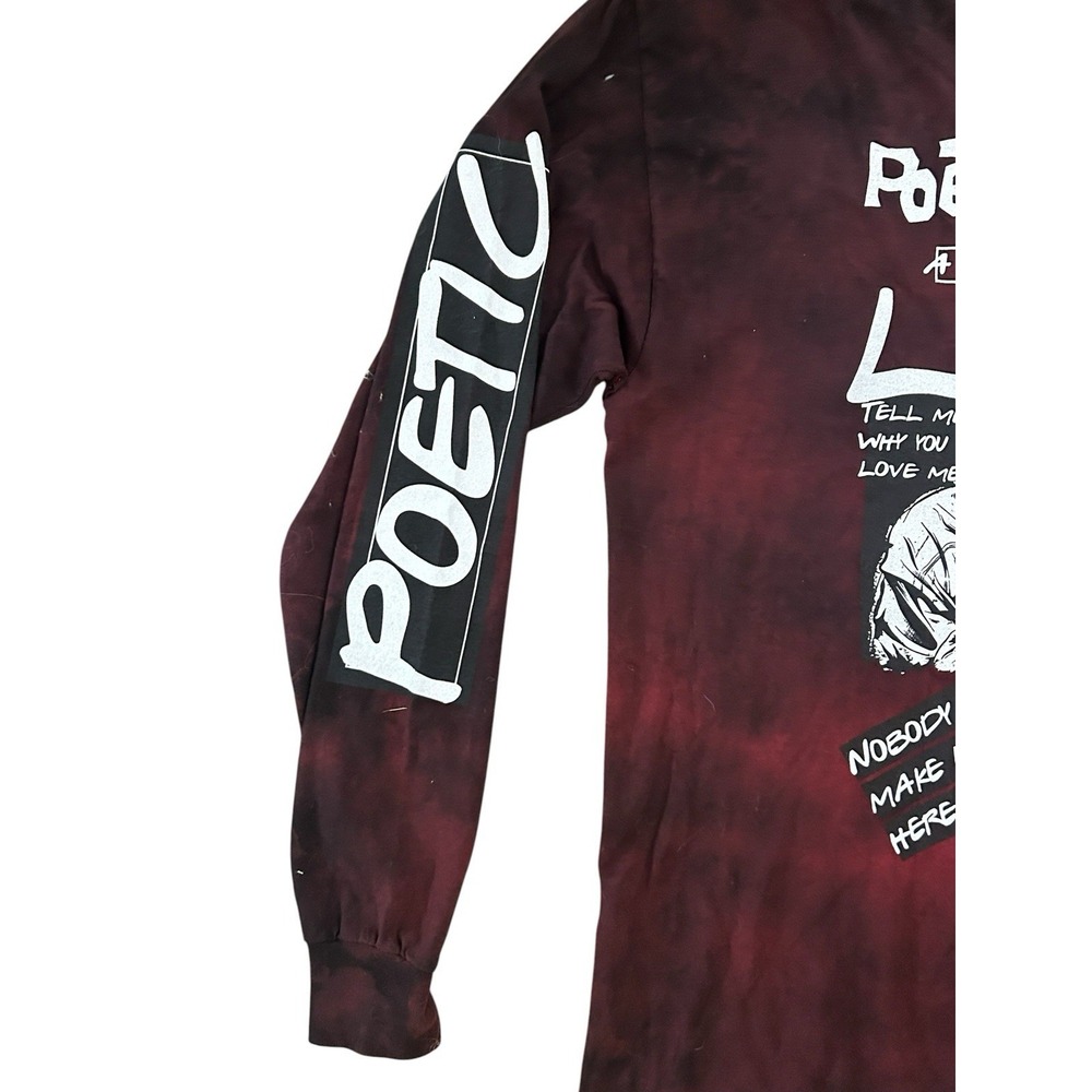 Poetic Justice Tupac 1993 Long Sleeve T-Shirt Men's Medium Burgundy Tie Dye - Picture 2 of 5